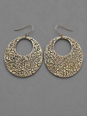 3/$30 VTG Floral Creole Circle Hoop Dangle Hook Earrings